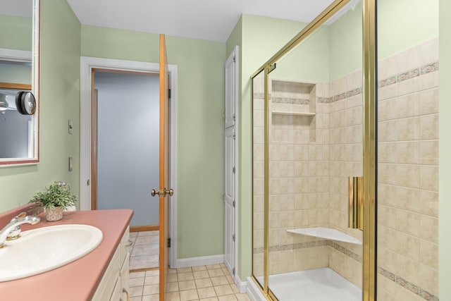 38 Tarr Ave, Lewiston, ME 04240 - bathroom with vanity, a shower stall, and tile patterned floors