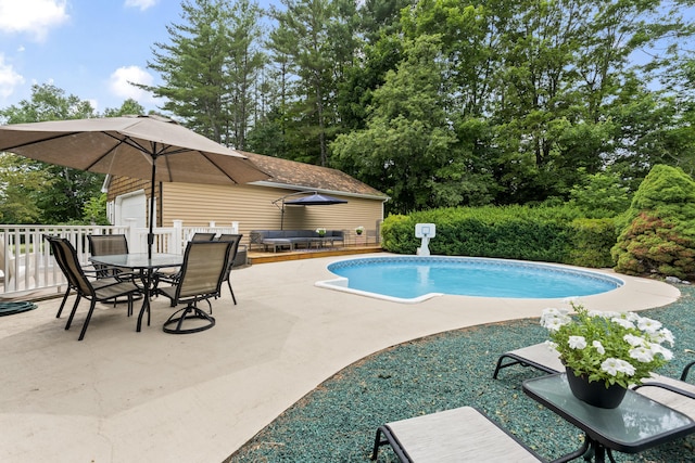 38 Tarr Ave, Lewiston, ME 04240 - view of pool featuring outdoor dining area, a patio, and view of scattered trees