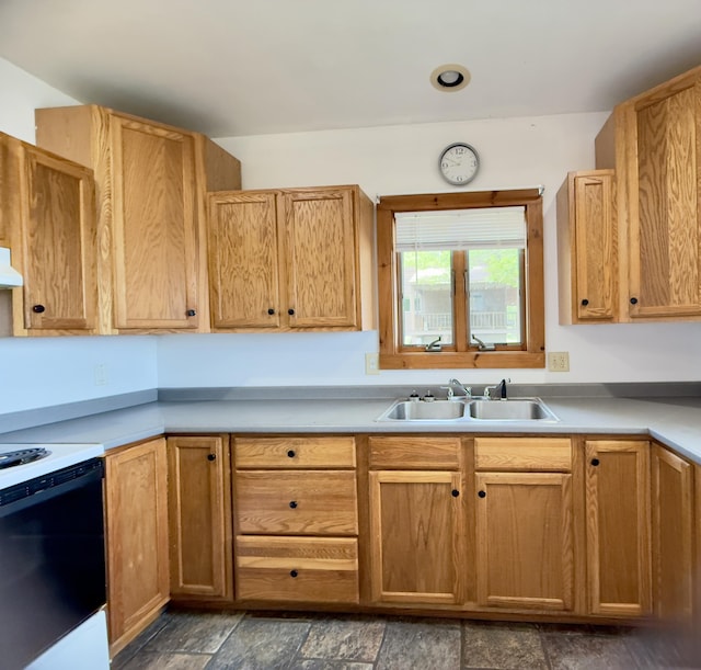 270 Grant Rd, Sullivan, ME 04664 - kitchen with electric range, extractor fan, light countertops, and dark stone finish flooring