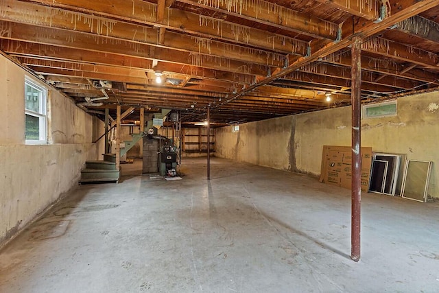 329 Reed Rd, Windsor, ME 04363 - below grade area with stairs and a heating unit