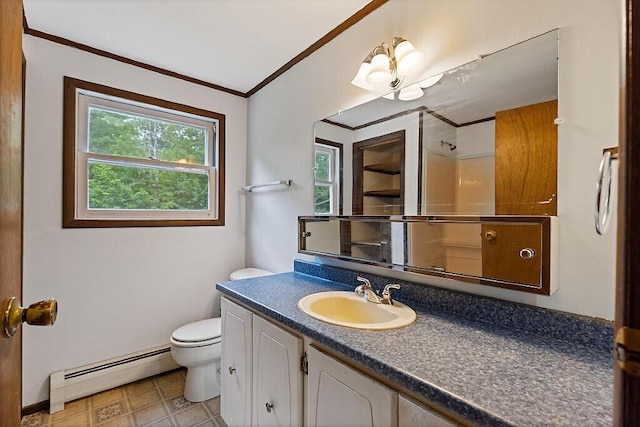 329 Reed Rd, Windsor, ME 04363 - bathroom with baseboard heating, crown molding, and vanity