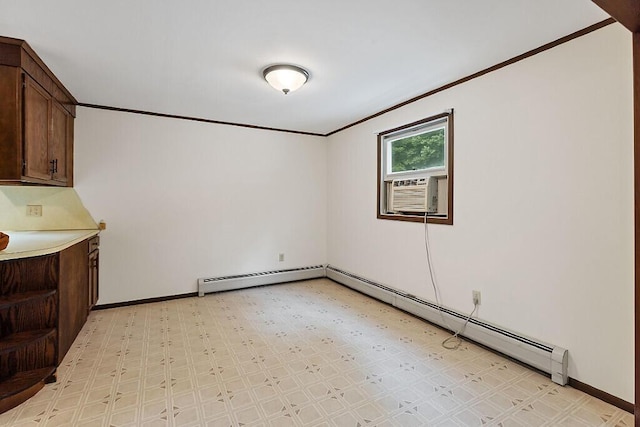 329 Reed Rd, Windsor, ME 04363 - unfurnished dining area featuring cooling unit, baseboard heating, light flooring, and crown molding