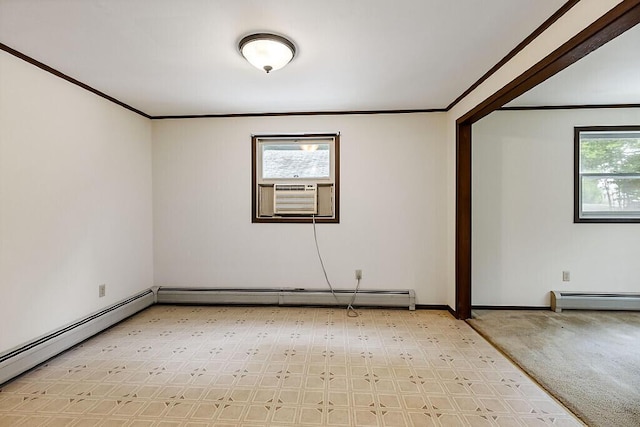 329 Reed Rd, Windsor, ME 04363 - spare room with baseboard heating, crown molding, a baseboard radiator, cooling unit, and light flooring