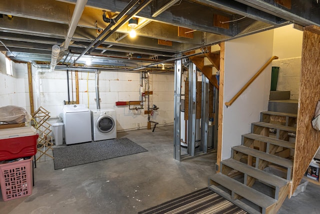 13 Bremen St, Westbrook, ME 04092 - unfinished basement featuring separate washer and dryer and stairway