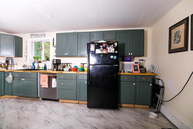 17 Duncan Rd, Augusta, ME 04330 - kitchen with freestanding refrigerator, a baseboard radiator, and dishwasher