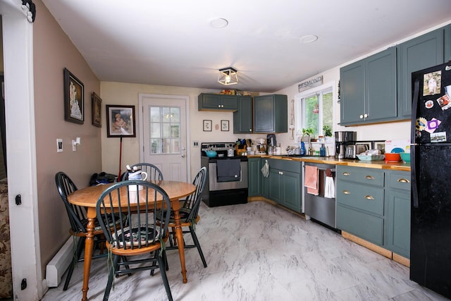 17 Duncan Rd, Augusta, ME 04330 - kitchen with stove, freestanding refrigerator, stainless steel dishwasher, and wood counters