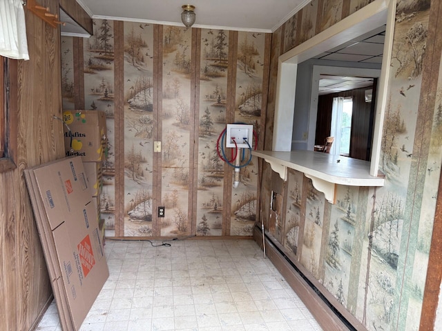 41 S Main St, Burnham, ME 04922 - interior space featuring light floors, ornamental molding, and a baseboard radiator