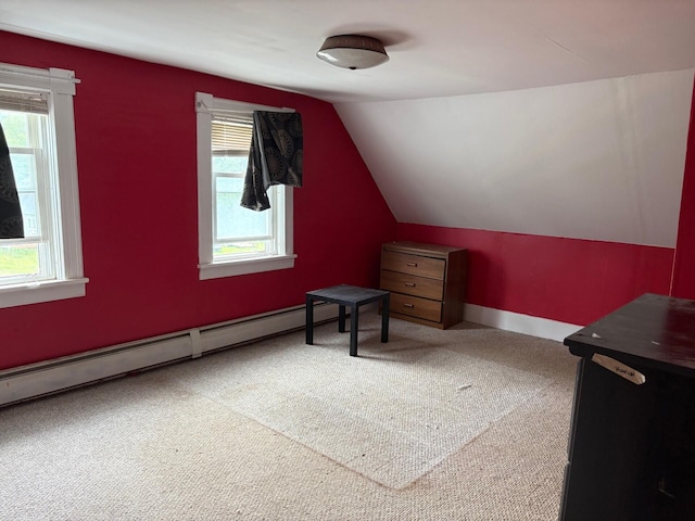 41 S Main St, Burnham, ME 04922 - bonus room featuring baseboard heating, vaulted ceiling, and carpet flooring