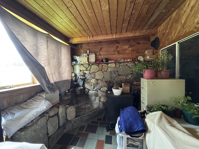 1698 Exeter Rd, Exeter, ME 04435 - living area featuring wood ceiling and wood walls