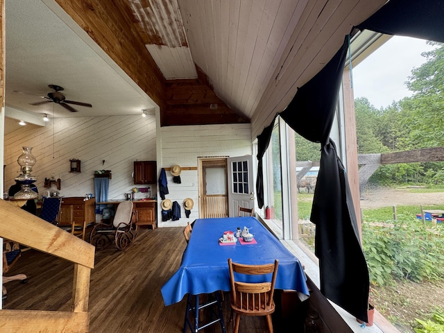 1698 Exeter Rd, Exeter, ME 04435 - sunroom featuring lofted ceiling and a ceiling fan
