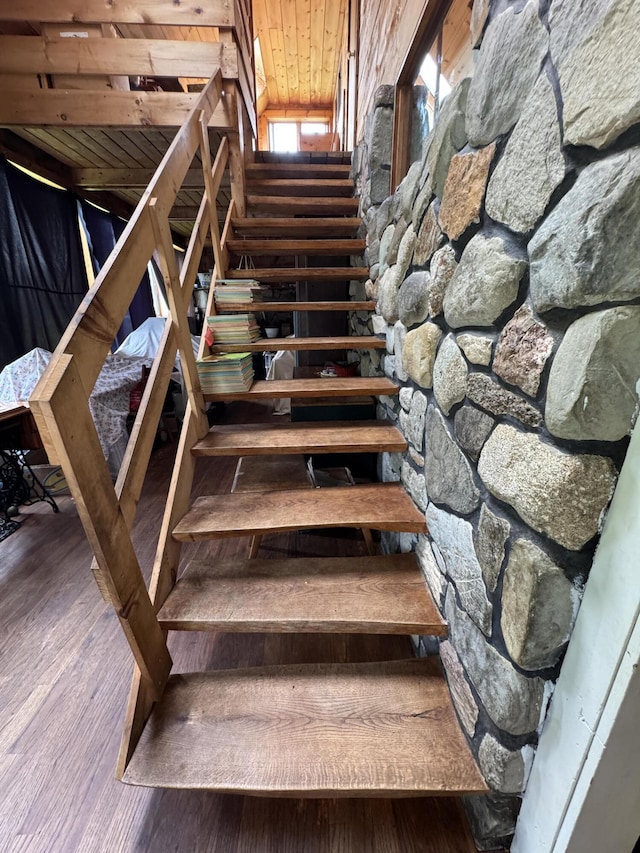 1698 Exeter Rd, Exeter, ME 04435 - staircase with wood finished floors and wooden ceiling