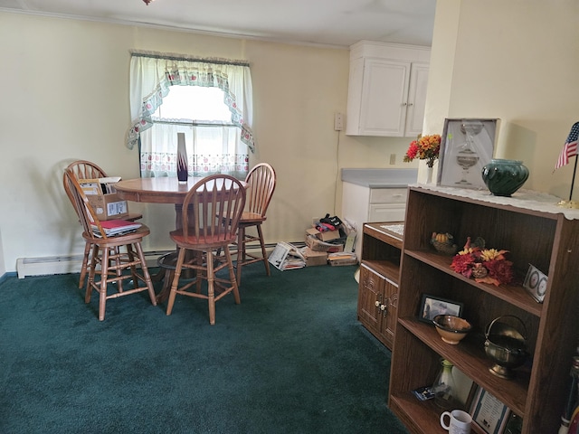 381 Birch St, Bangor, ME 04401 - dining space featuring dark colored carpet and crown molding