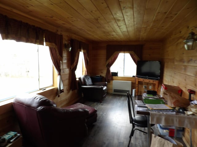 953 Pushaw Rd, Glenburn, ME 04401 - living area with wooden ceiling, wooden walls, and wood finished floors