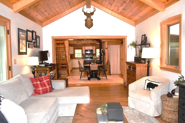 108 Maple Rd, Atkinson, ME 04426 - living area featuring wood finished floors and wood ceiling