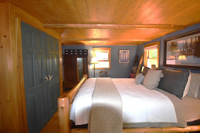 108 Maple Rd, Atkinson, ME 04426 - bedroom with a wood ceiling with exposed beams