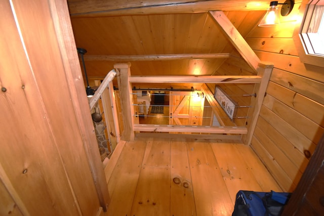 108 Maple Rd, Atkinson, ME 04426 - hall featuring wooden ceiling, wooden walls, and wood-type flooring