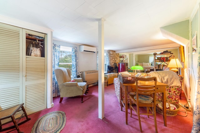 131 River Rd, Newcastle, ME 04553 - dining area featuring a wall unit AC and carpet flooring