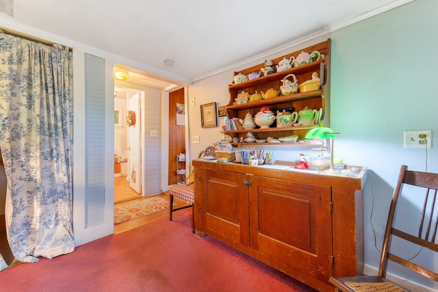 131 River Rd, Newcastle, ME 04553 - bar with crown molding and carpet floors