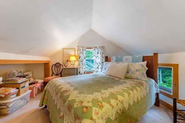 131 River Rd, Newcastle, ME 04553 - bedroom with light carpet, multiple windows, and lofted ceiling