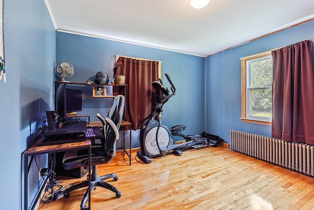 77 W River Rd, Waterville, ME 04901 - office area with wood finished floors, radiator heating unit, and ornamental molding