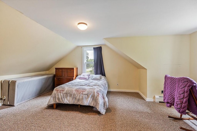 77 W River Rd, Waterville, ME 04901 - bedroom featuring a baseboard heating unit, carpet, and lofted ceiling