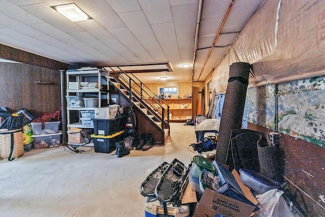 77 W River Rd, Waterville, ME 04901 - basement with stairway and wooden walls
