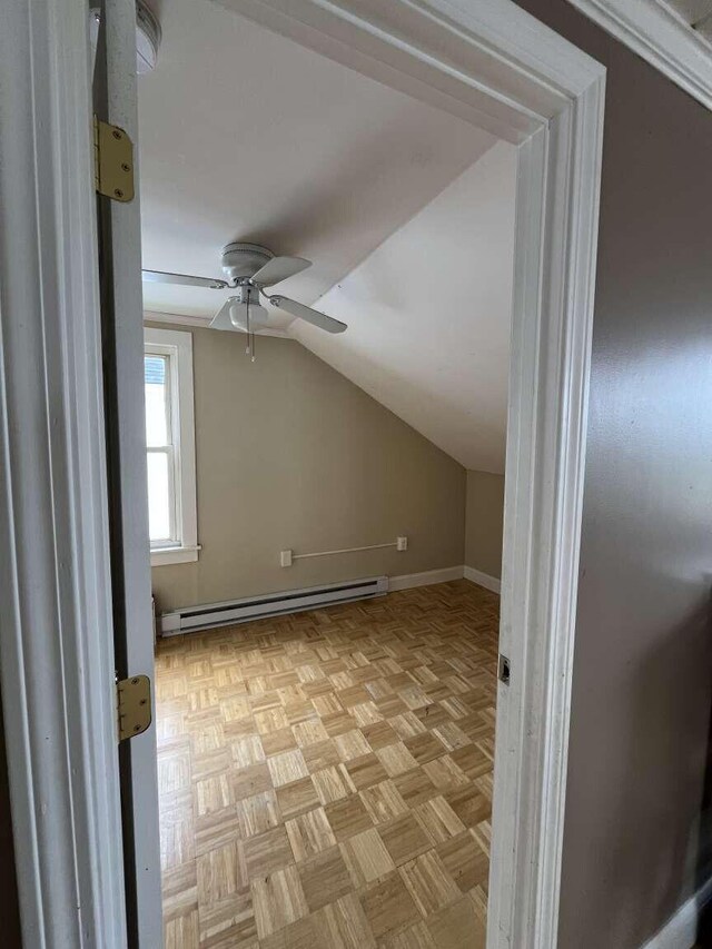 107 May St, Biddeford, ME 04005 - additional living space with a baseboard heating unit, a ceiling fan, and vaulted ceiling