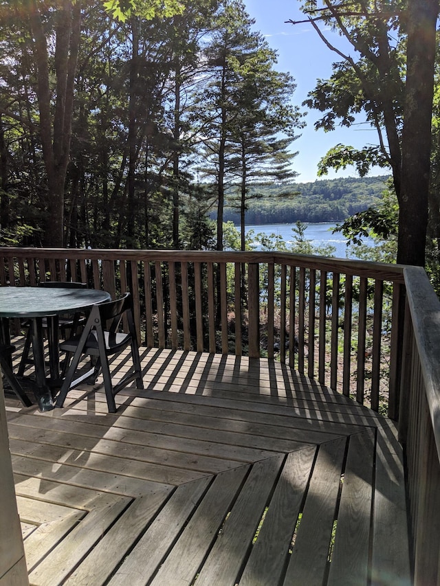 124 Main Rd, Westport Island, ME 04578 - wooden deck with a water view and outdoor dining space