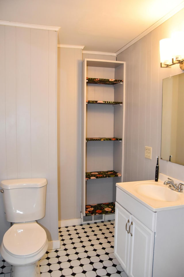 26 Elm St, Old Town, ME 04468 - bathroom featuring vanity, ornamental molding, and tile patterned floors