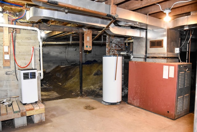 26 Elm St, Old Town, ME 04468 - unfinished below grade area with heating unit and water heater