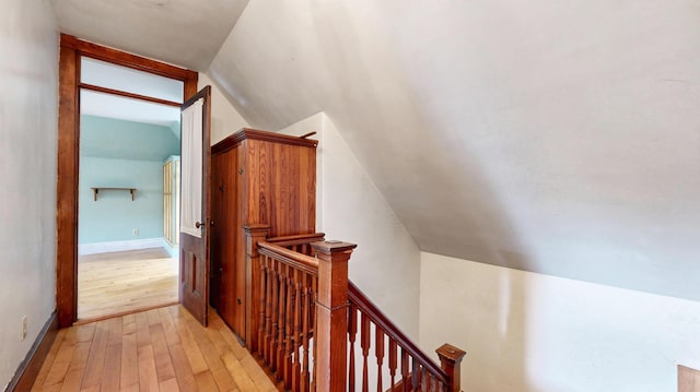 93 Fessenden St, Portland, ME 04103 - stairway with vaulted ceiling and hardwood / wood-style flooring