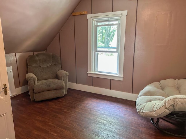 31 Blake St, Brewer, ME 04412 - living area featuring dark wood-style flooring and vaulted ceiling