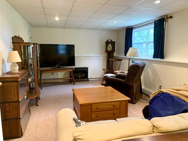 150 Leach Point Rd, Perry, ME 04667 - living room featuring carpet floors and a drop ceiling