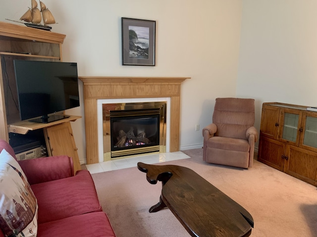 150 Leach Point Rd, Perry, ME 04667 - living room with carpet flooring and a fireplace with flush hearth