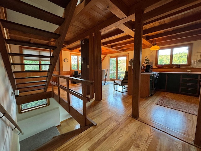 911 Orion Point Way, Harpswell, ME 04079 - staircase with wooden ceiling and wood finished floors