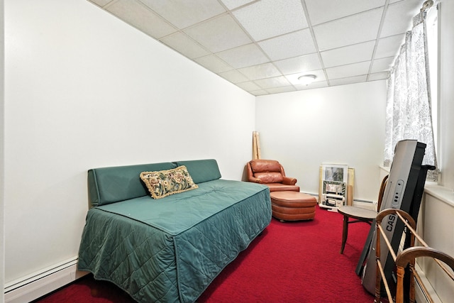 43 Green St, Augusta, ME 04330 - bedroom featuring baseboard heating, a paneled ceiling, and carpet floors