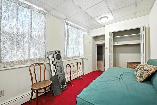 43 Green St, Augusta, ME 04330 - carpeted bedroom with a drop ceiling, a closet, and a baseboard heating unit
