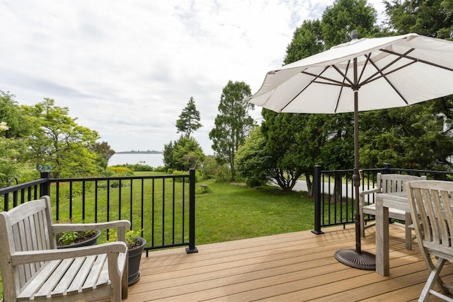 1 Grimes Ave, Boothbay, ME 04544 - wooden deck with a yard