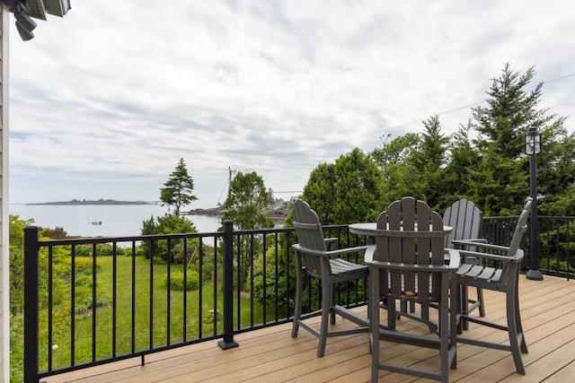 1 Grimes Ave, Boothbay, ME 04544 - wooden deck featuring a water view and a yard