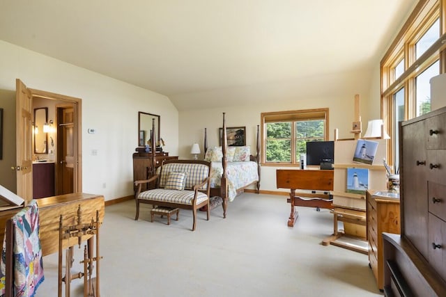 1 Grimes Ave, Boothbay, ME 04544 - bedroom featuring carpet, vaulted ceiling, and a desk