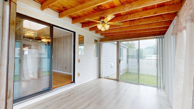 307 Russell St, Lewiston, ME 04240 - unfurnished sunroom featuring beamed ceiling and a chandelier