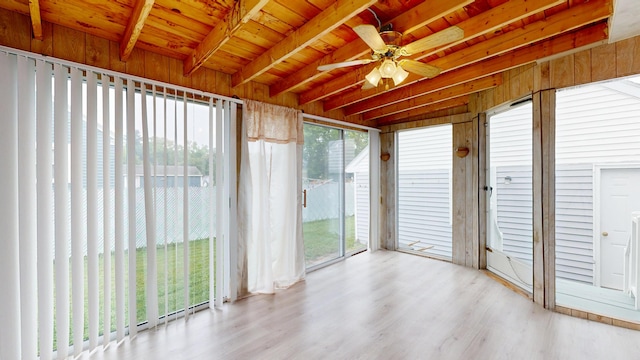 307 Russell St, Lewiston, ME 04240 - unfurnished sunroom featuring ceiling fan and beam ceiling