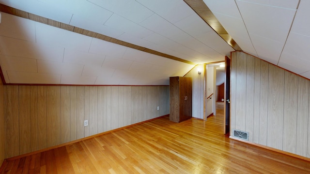 307 Russell St, Lewiston, ME 04240 - bonus room featuring hardwood / wood-style flooring, wood walls, and vaulted ceiling