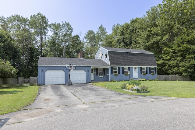 14 Bailey Ln, Brunswick, ME 04011 - colonial inspired home featuring a gambrel roof, an attached garage, asphalt driveway, a shingled roof, and a chimney
