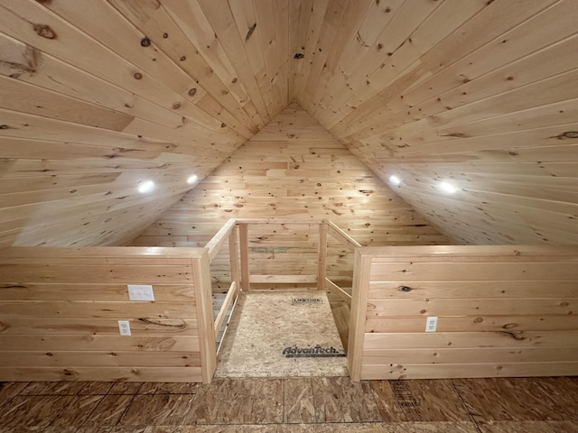 52 Quimby Ln, Fayette, ME 04349 - additional living space featuring lofted ceiling, wood ceiling, wood walls, and a sauna