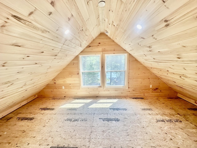 52 Quimby Ln, Fayette, ME 04349 - bonus room featuring wooden walls, lofted ceiling, and wooden ceiling