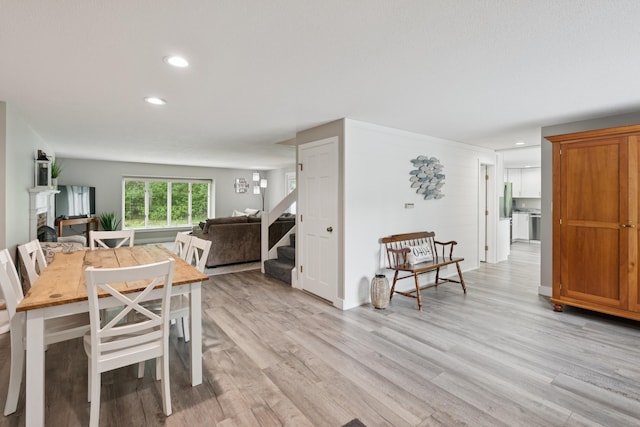 20 Wonderbrook Dr Unit 20, Kennebunk, ME 04043 - dining space featuring stairs, recessed lighting, and light wood-type flooring