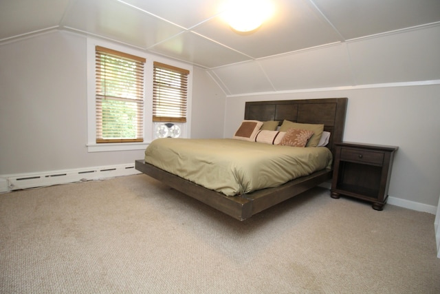 6 Shirley Ave, Lewiston, ME 04240 - bedroom featuring lofted ceiling, light colored carpet, and a baseboard heating unit