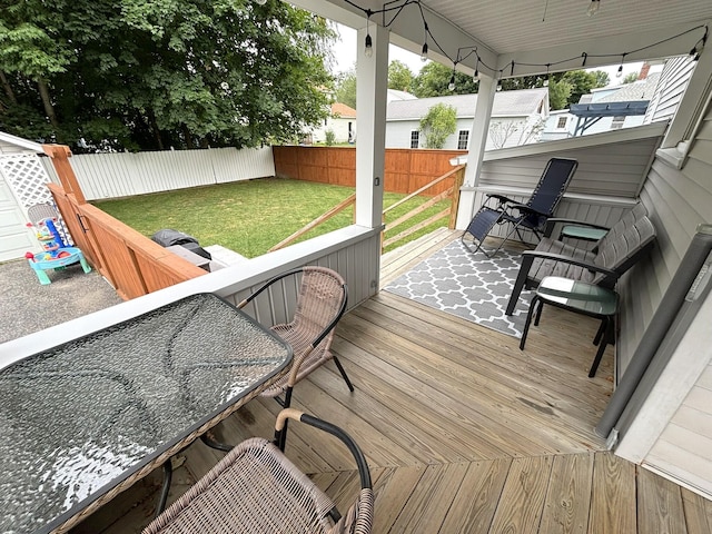 6 Shirley Ave, Lewiston, ME 04240 - wooden deck featuring a fenced backyard and ceiling fan