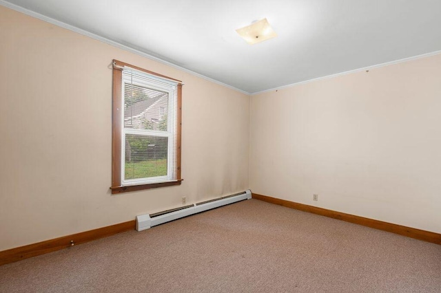 99 Hill St, Biddeford, ME 04005 - empty room featuring crown molding, a baseboard heating unit, and carpet flooring